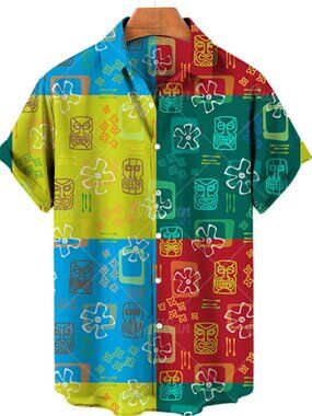 Men's Full Size Printed Button Up Short Sleeve Shirt Plus Size